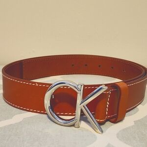 Calvin Klein Belt Brown Leather with Silver Logo